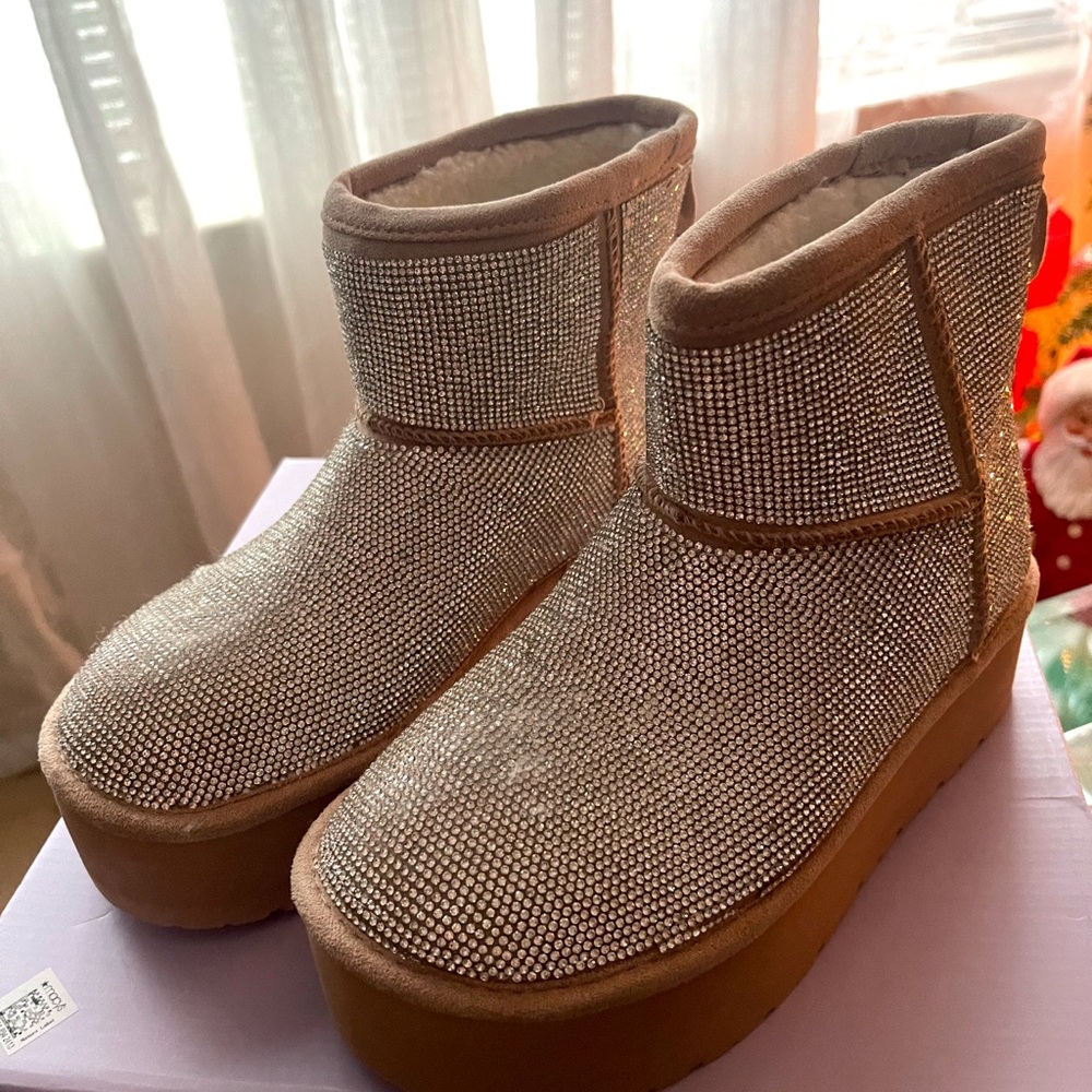 Women's Tan Crystal Embellished Boots